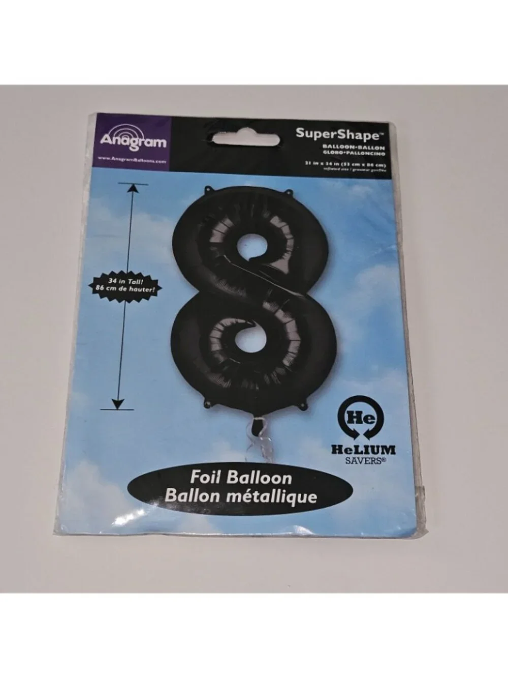 NEW 3 Black Foil Balloons Lot Party Supplies Number 8 88 Super Shape 21x34 B-day